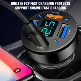 66W Car Charger Quick Charge Cigarette Lighter Adapter 4-Port USB Fast Charging With LCD Digital Display For Phone Q0H4