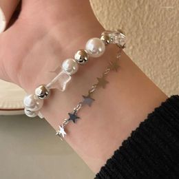 Charm Bracelets Vintage Crystal Star Pentagram Pearl Beaded Bracelet For Women Sweet Aesthetic Harajuku Fashion Jewelry