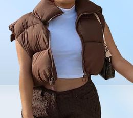 Women039s Vests Vintage Women Brown Short Waistcoats 2021 SpringAutumn Fashion Ladies Cute Puffer Vest Coats Sweet Girls Chic 3264257