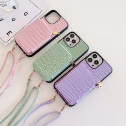 Crossbody Zipper Pocket Card Holder Luxury Case For iPhone 11 12 13 14 Pro Max 7 8 Plus SE2020 X XS XR Strap Lanyard Bag Cover