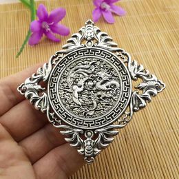 Decorative Figurines China Handmade Antique Tibetan Silver Dragon Phoenix Pendant Car Ornament Statue