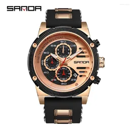 Wristwatches SANDA 5508 Leisure Fashion Innovate Quartz Wristwatch Waterproof Stopwatch Hollowed Round Dial Design Date Luminous Men Watch