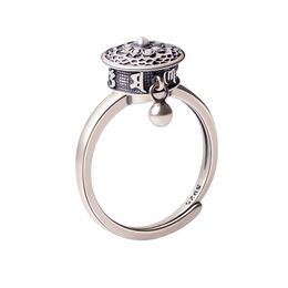 Real Silver Rotatable Buddhist Warp Drum Ring for Women S925 Sterling Silver Lucky Tibetan Prayer Wheel Ring Jewellery Gift