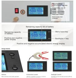 100A 200A 400A Hall Coulomb Metre lithium battery Monitor digital Voltmeter Ammeter Capacity power display electric bicycle CAR