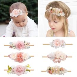 18pc/lot born Lace Pearl Flower Nylon Headband Baby Hair Bands Kid Headbands Princess Girl Flower Headband For Girls Headwear 240329