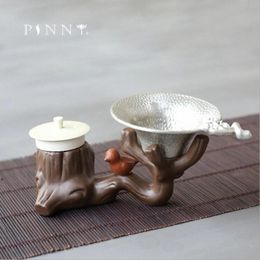 PINNY Purple Clay Tea Pets Ornaments Stump Teapot Lid Support Kung Fu Accessories Strainers Palm Ceremony Decoration 240411