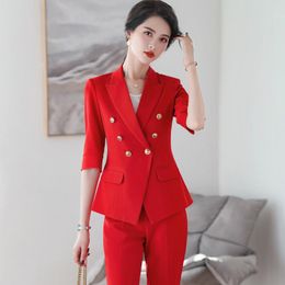 Women's Two Piece Pants Women Blazer Coat 2024 Big Brand Notched Neck Double Breasted Slim Suit Office Lady Elegant Fashion Casual Business