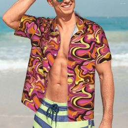 Men's Casual Shirts 60s Beach Shirt Abstract Liquid Hawaiian Men Novelty Blouses Short Sleeve Harajuku Design Clothing