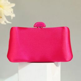 Simple Silod Evening Clutch Bag Women Bags Wedding Shiny Handbags Bridal Satin Fuchsia Black Clutches Bag Chain Shoulder Bag