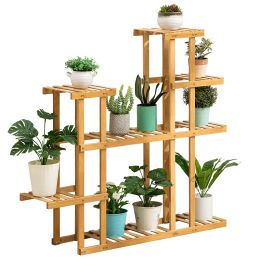 Indoor Bamboo Plant Rack Multi-layer Solid Wood Storage Shelf Thickened Flowerpot Stand Racks