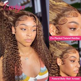 13x4 Highlight Lace Front Human Hair Wig 32" Honey Blonde Deep Wave Transparent HD Lace Frontal Wig 427 Full Lace HD Fontal Wigs