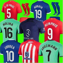 Atletico Madrids Soccer Jerseys Griezmann 23 24 120. rocznica 2023 2024 m.lloreente Koke saul correa cytrynowa koszulka piłkarska Zestaw dla dzieci zestawy mundury mundury