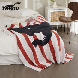 Blankets YIRUIO Kawaii Cartoon Elephant Funny Hairy Furry Microfiber Knitted Stripe Blanket Room Decor Sofa Bed Couch