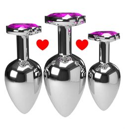 3pcsSet Multicolor Smooth Massager Anal Beads Crystal Jewelry Heart Butt Plug Stimulator Women Sex Toys Dildo Metal Anal Plug273S7088986
