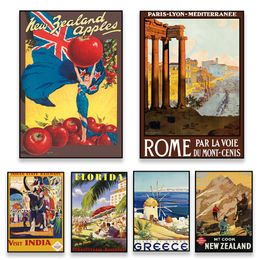 Colourful New Zealand Apples Vintage Travel Poster Print Greece Island of Mykonos Canvas Painting Retro Picture Office Room Decor