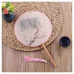 Decorative Figurines Classic Chinese Round Fans Tassels Handheld Ancient Style Floral Pattern Fan Gift For Christmas Birthday