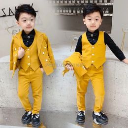 Trousers Flower Boys Formal Suit Kids Wedding Tuxedo Dress Girls Chorus Jacket Vest Pants Set Children Performance Prom Party Costume