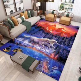 Modern Decor 3D Horses Pattern Carpet Sofa Area Rug Anti-slip Mats Bedside Kitchen Rugs Children Play Carpets for Living Room