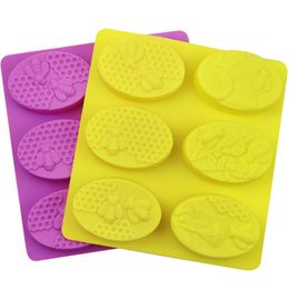 6 Holes Handmade Oval Honey Bee Soap Mould DIY Silicone 3D Cake Desserts Baking Mousse Moulds Pan Tools Soap Making Soap Moulds