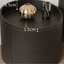 Nordic Bedside Cabinet Simple Modern Bedroom Circular Creative Smoky Colour Solid Wood Round Nightstand Storage Cabinet 50x46CM