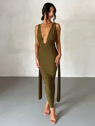 Casual Dresses Pleated Backless Maxi For Women 20244Sexy Deep V Bandage Long Summer Dress Elegant Party Wedding Evening