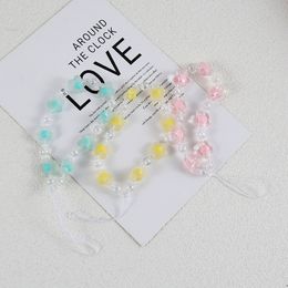 Transparent Flower Beads Mobile Phone Lanyard Chain For Women Girls Beaded Anti-Lost Rope Chains New Trend Jewelry Gifts