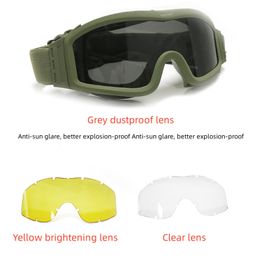 Outdoor Military Tactical Goggles, Airsoft Goggles, Windproof, Dustproof, Shooting, CS, Hiking, Climbing, Eyewear, 3 Lens