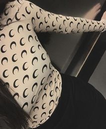 Feminine Clothes Sexy Moon Print T shirts Top Women Long Sleeve Graphic Tee Tunics Koszulka Damska Crescent9420651