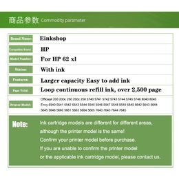 Einkshop 62XL Ink Cartridge Compatible for HP 62 XL For HP62 Envy 5540 5640 7640 5646 5541 5740 5742 5745 200 250 Printer 62XL