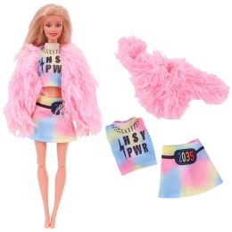 Barbies Doll Clothes Plush Jacket + Fashionable Suit Skirt +Plush Hat Suitable For 11.8inch Doll Casual Clothing Christmas Gift