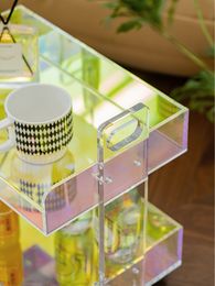 Rotatable Luxury Acrylic Living Room Sofa Side Edge Coffe Table Transparent Rainbow Mobile Tea Table Trolley Storage Rack