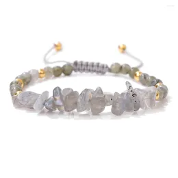 Link Bracelets Grey Labradorite Gravel Chips Beads Bracelet Irregular Natural Stone Quartzs Handmade Braided For Women Men Jewelry
