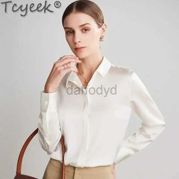 Women's Blouses Shirts Tcyeek 93%Mulberry Silk White Shirt Women Blouse 2023 Elegant Long-sleeve Tops Korean Shirt Women Clothing Blouses Chemise Femme 240411