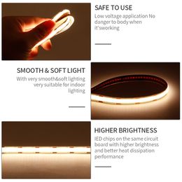 FOB COB CCT LED Strip Light 608/624 Leds/m High Density Flexible COB 8mm Led Lights RA90 2700K to 6500K Linear Dimmable DC24V