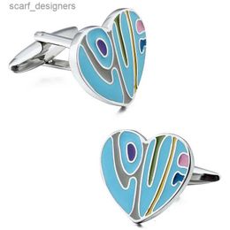 Cuff Links New Arrival Heart Cuff Links Trendy Blue Red Enamel Jewellery Best Gift For Father Y240411