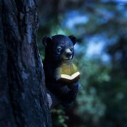 Garden Decorations Resin Solar Charging Bear Sculpture Light Baby Reading Shape Creative Statue Funny Art