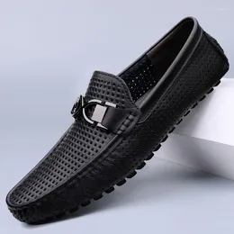 Casual Shoes Summer Hollow Out Loafers Men Male Boat 2024 Leather Flat Man Moccasins Mens Driving Shoe Slip On Flats