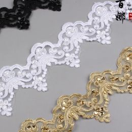 1 Yard Gold Beaded Cording Fabric Flower Venise Venice Mesh Lace Trim Applique Sewing Craft For Bride Wedding Dresses 9cm wide