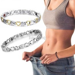 Bangle Healthy Magnetic Slimming Bracelet Fashionable Jewelry for Woman Man Weight Loss Bracelet Link Heart Shape Steel Chain 240411