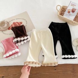 Trousers 2023 Korean Autumn Winter Infant Girls Boot Cut Baby Girls Plush Thickened Pants Toddler Girls Solid Daily Trouser