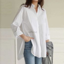 Women's Blouses Shirts White Black Women Shirt Korean Long Sleeve Lapel Neck Button Up Blouse Spring Summer Oversize Loose Female All Match Clothes Top 240411