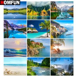 HOMFUN 5D Diamond Pattern Rhinestone Needlework Diy Diamond Painting Cross Stitch "Scenery Sea Beach" Diamond Embroidery