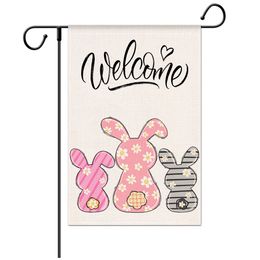 New Happy Easter Garden Flag Welcome Banner Floral Home Yard Outdoor Decorations For Seasonal Home Paty Decor