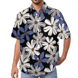 Men's Casual Shirts White Blue Daisies Shirt Funky Floral Print Beach Loose Summer Trending Blouses Short Sleeve Pattern Oversized Tops