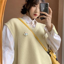 2022 Spring Autumn Girls College Style Sweater Vest New Korean Trend Sweater Pullover Loose V-neck Student Uniform DK/JK Sweater