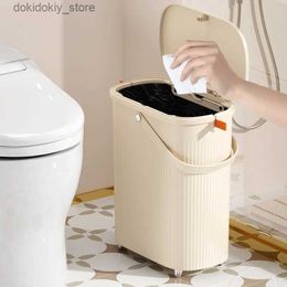 Waste Bins 9/12L Liht Luxury Press Trash Can with Lid Wastbasket with Handle Livin Room Bathroom Narrow arbae Can Kitchen Waste Dustbin L49