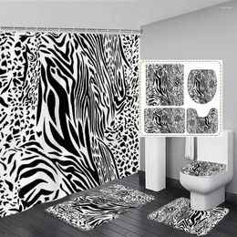 Shower Curtains Black And White Leopard Curtain Set Abstract Geometric Stripes Modern Bath Bathroom Decor Mats Toilet Cover