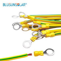 10Pcs/lot BVR Solar Photovoltaic Ground Wire with Terminal 4mm/6mm Earth Wire Hole 5mm Yellow-Green Flexible Copper Earth Cable