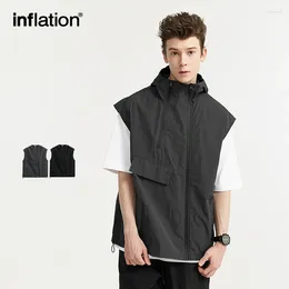 Men's Jackets INFLATION Outdoor Double Zipper Cargo Vest Spring Trendy Lightweight Functional Hooded Sleeveless Jacket