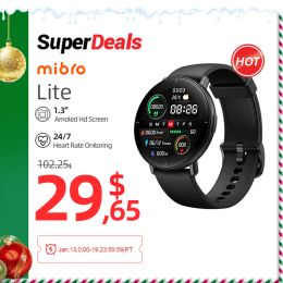 Watches Mibro Lite Smartwatch Global Version 1.3Inch AMOLED HD Display IP68 Waterproof App Control Fitness Monitoring Bluetooth Watch